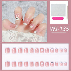 Y2K Pink Press On Nails with Rabbit, Acrylic False Nails for Women