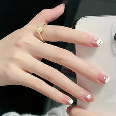 Y2K Pink Press On Nails with Rabbit, Acrylic False Nails for Women