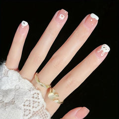 Y2K Pink Press On Nails with Rabbit, Acrylic False Nails for Women