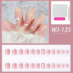 Y2K Pink Press On Nails with Rabbit, Acrylic False Nails for Women
