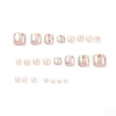 24pcs Green Pink Acrylic Toenails Golden Foil Designs False Nails