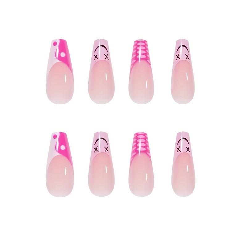 24Pcs Pink Cow TaiChi Press On Nails DIY Manicure Nail Decor