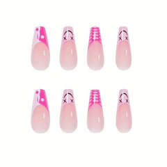 24Pcs Pink Cow TaiChi Press On Nails DIY Manicure Nail Decor