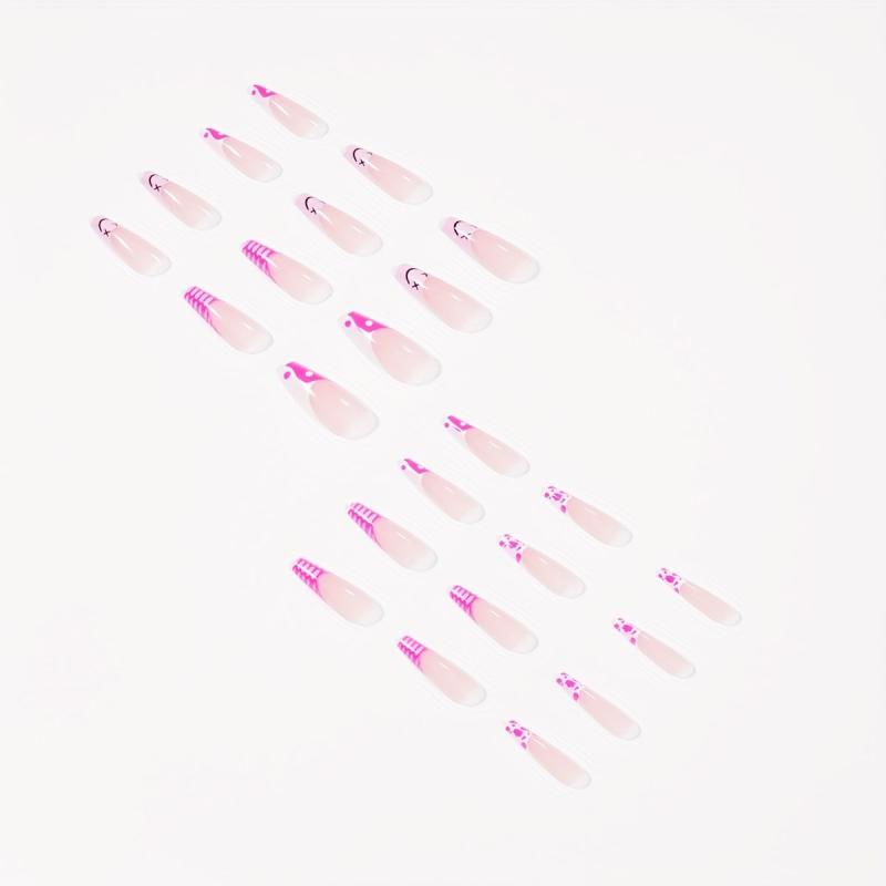 24Pcs Pink Cow TaiChi Press On Nails DIY Manicure Nail Decor