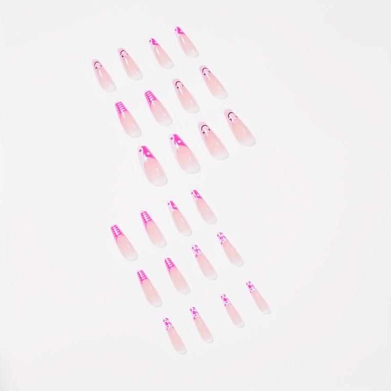 24Pcs Pink Cow TaiChi Press On Nails DIY Manicure Nail Decor
