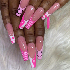 24Pcs Pink Cow TaiChi Press On Nails DIY Manicure Nail Decor