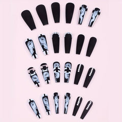 24pcs Plaid Ballerina Press On Nails with Rhinestones Long Length False Nails