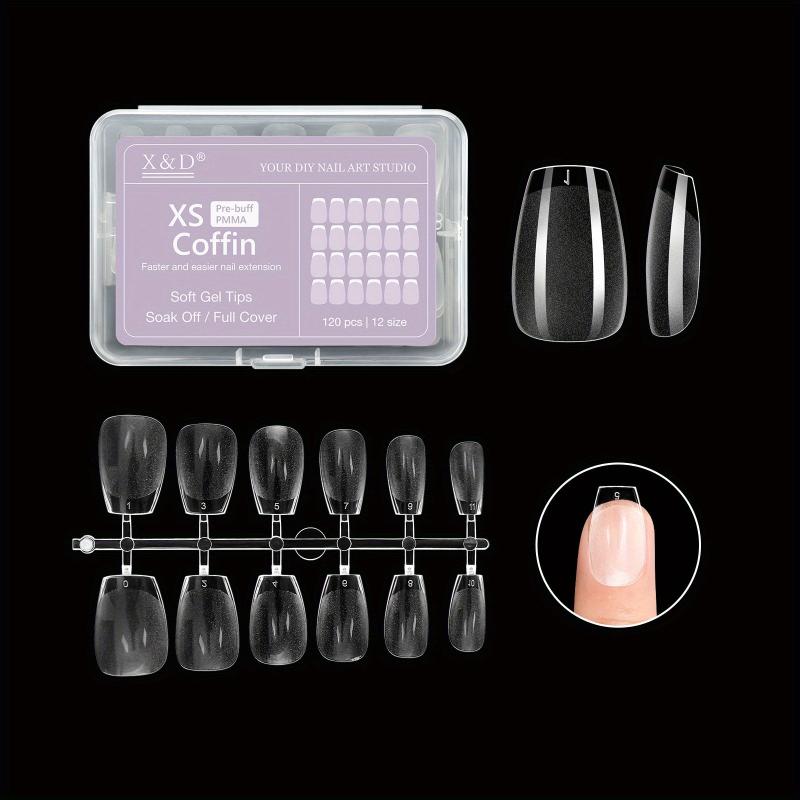 120pcs Soft Gel Nail Tips Extra Short Clear Acrylic Nail Tips