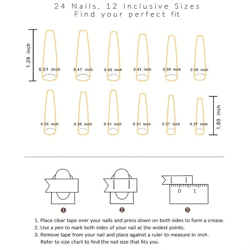 24pcs Glossy Coffin Nails Extra Long Full Cover Ballerina False Nails