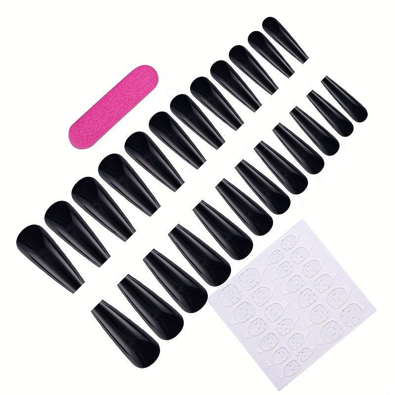 24pcs Glossy Coffin Nails Extra Long Full Cover Ballerina False Nails