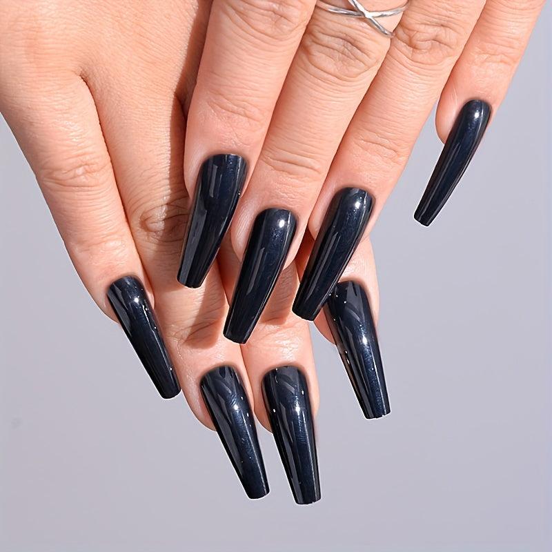 24pcs Glossy Coffin Nails Extra Long Full Cover Ballerina False Nails