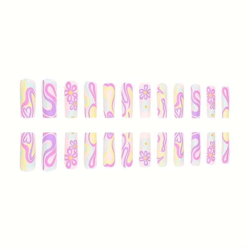 24pcs 3D Matte Pink Press On Nails Set for Women and Girls