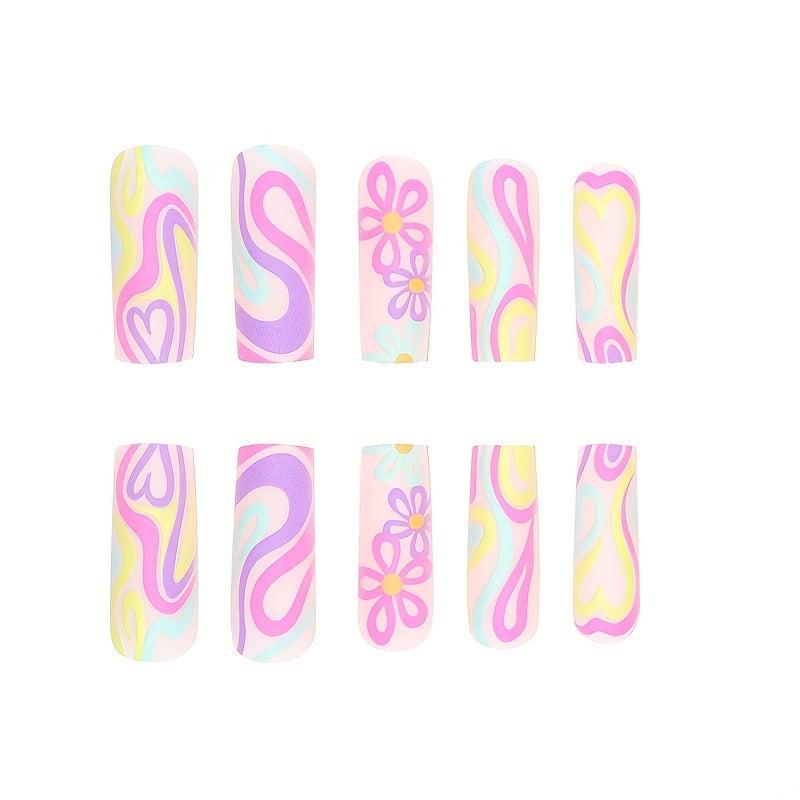 24pcs 3D Matte Pink Press On Nails Set for Women and Girls