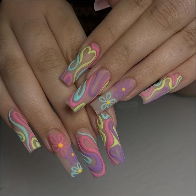 24pcs 3D Matte Pink Press On Nails Set for Women and Girls