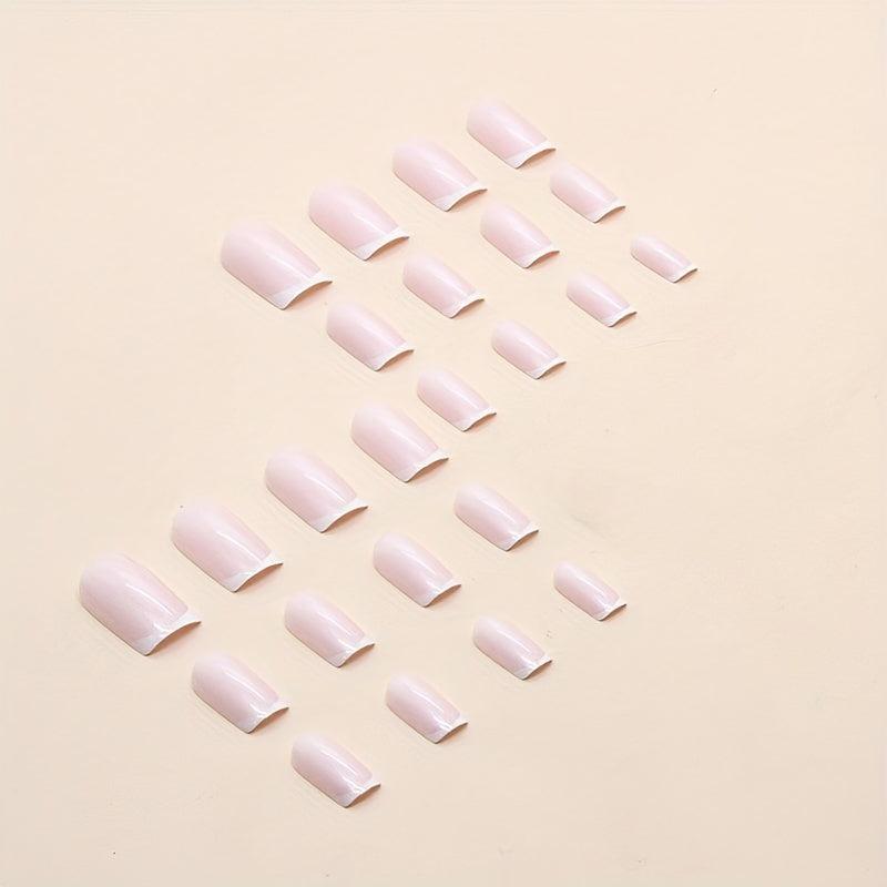 French Tip Press On Nails Medium Nude Pink Square Glue On Stick On Summer Y2K