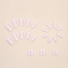 French Tip Press On Nails Medium Nude Pink Square Glue On Stick On Summer Y2K