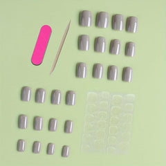 24pcs Glossy Gray Square Press On Nails Acrylic False Nails