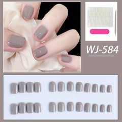 24pcs Glossy Gray Square Press On Nails Acrylic False Nails