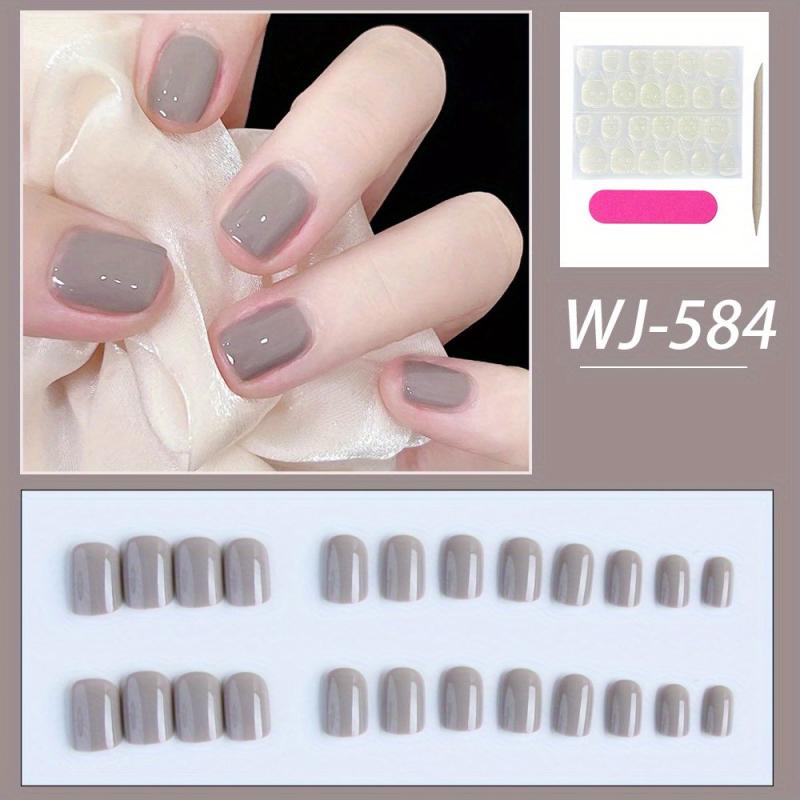 24pcs Glossy Gray Square Press On Nails Acrylic False Nails