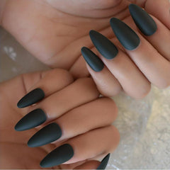 Matte Medium Almond False Nails Solid Green for Daily Wear