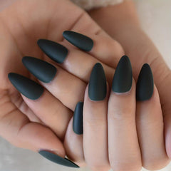 Matte Medium Almond False Nails Solid Green for Daily Wear