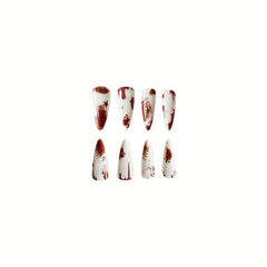 24pcs Glossy Halloween Press On Nails Red Blood Full Cover Long Stilet