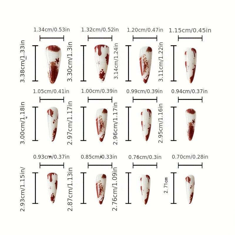 24pcs Glossy Halloween Press On Nails Red Blood Full Cover Long Stilet
