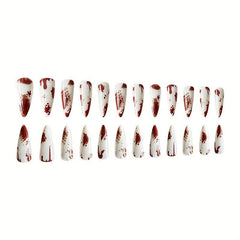 24pcs Glossy Halloween Press On Nails Red Blood Full Cover Long Stilet