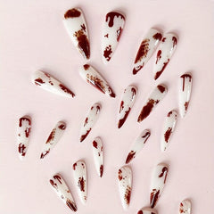 24pcs Glossy Halloween Press On Nails Red Blood Full Cover Long Stilet