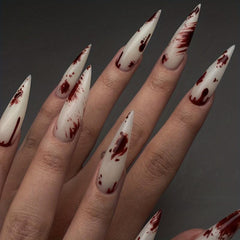 24pcs Glossy Halloween Press On Nails Red Blood Full Cover Long Stilet