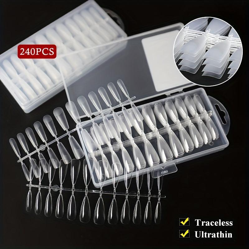 240pcs Clear Soft Gel Nail Tips No Creases Matte Full Cover DIY Nail Art