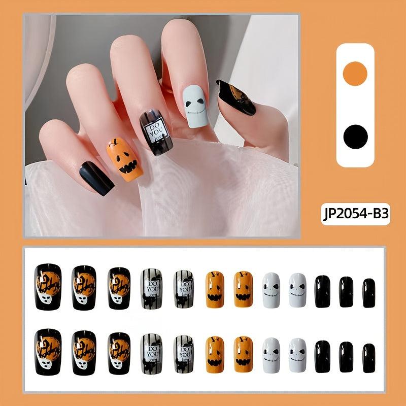 Funny Ghost Pumpkin Press On Nails Full Cover Stick On Nails