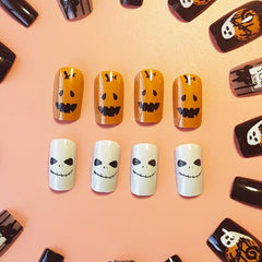 Funny Ghost Pumpkin Press On Nails Full Cover Stick On Nails
