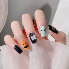 Funny Ghost Pumpkin Press On Nails Full Cover Stick On Nails