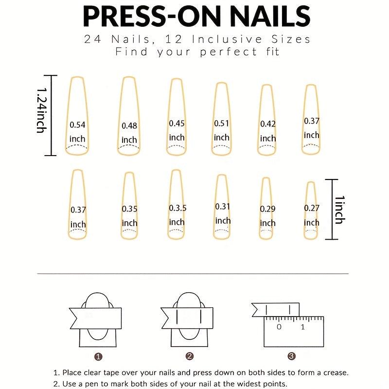 24pcs Pink Flower Gradient Coffin Press On Nails Long Ballerina False Nails