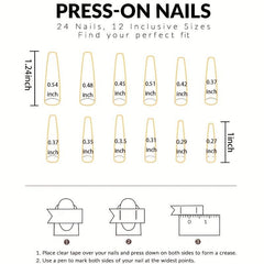 24pcs Pink Flower Gradient Coffin Press On Nails Long Ballerina False Nails