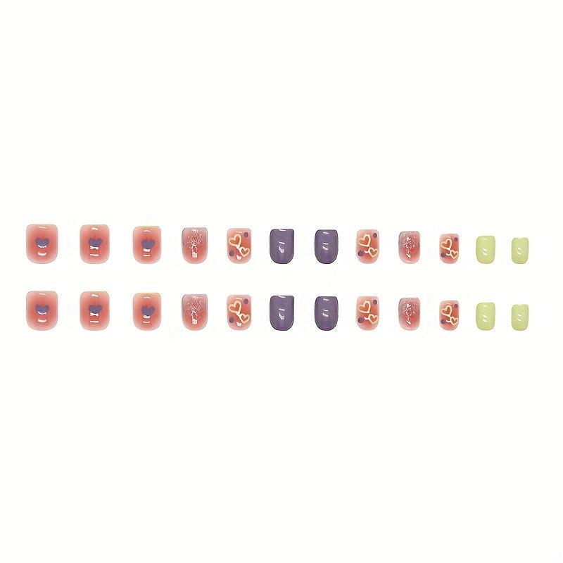 Heart Pattern Coffin Press On Nails Short French Ballerina False Nails