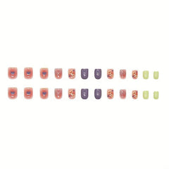 Heart Pattern Coffin Press On Nails Short French Ballerina False Nails