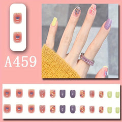 Heart Pattern Coffin Press On Nails Short French Ballerina False Nails