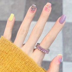 Heart Pattern Coffin Press On Nails Short French Ballerina False Nails