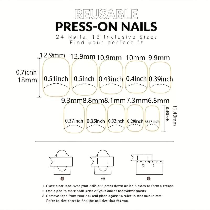 24pcs Short Square False Nails for Women and Girls