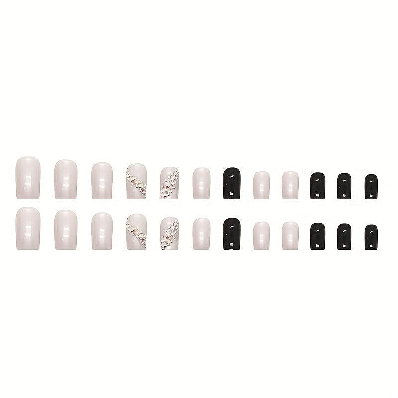 24 pcs Glossy Press On Nails with 3D Rhinestones - Easy to Apply and Remove
