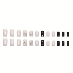 24 pcs Glossy Press On Nails with 3D Rhinestones - Easy to Apply and Remove