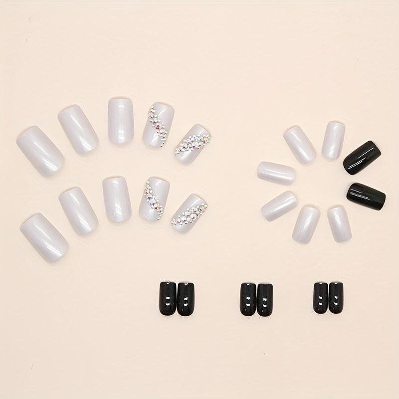 24 pcs Glossy Press On Nails with 3D Rhinestones - Easy to Apply and Remove