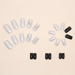 24 pcs Glossy Press On Nails with 3D Rhinestones - Easy to Apply and Remove