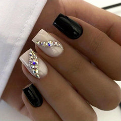 24 pcs Glossy Press On Nails with 3D Rhinestones - Easy to Apply and Remove