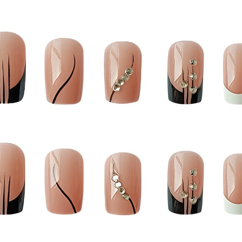 24 Pcs Pink Ballet False Nails With Glue