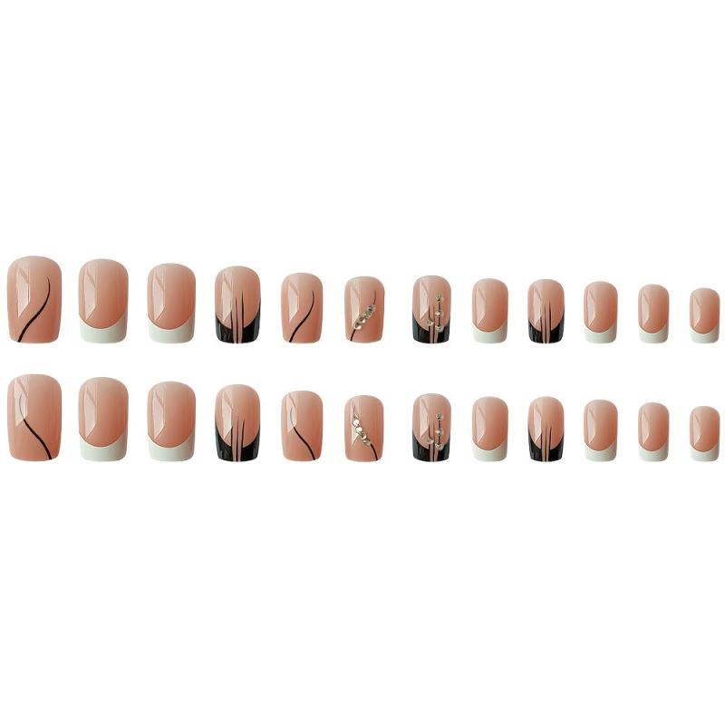 24 Pcs Pink Ballet False Nails With Glue
