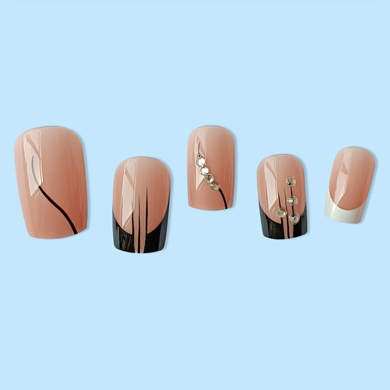 24 Pcs Pink Ballet False Nails With Glue