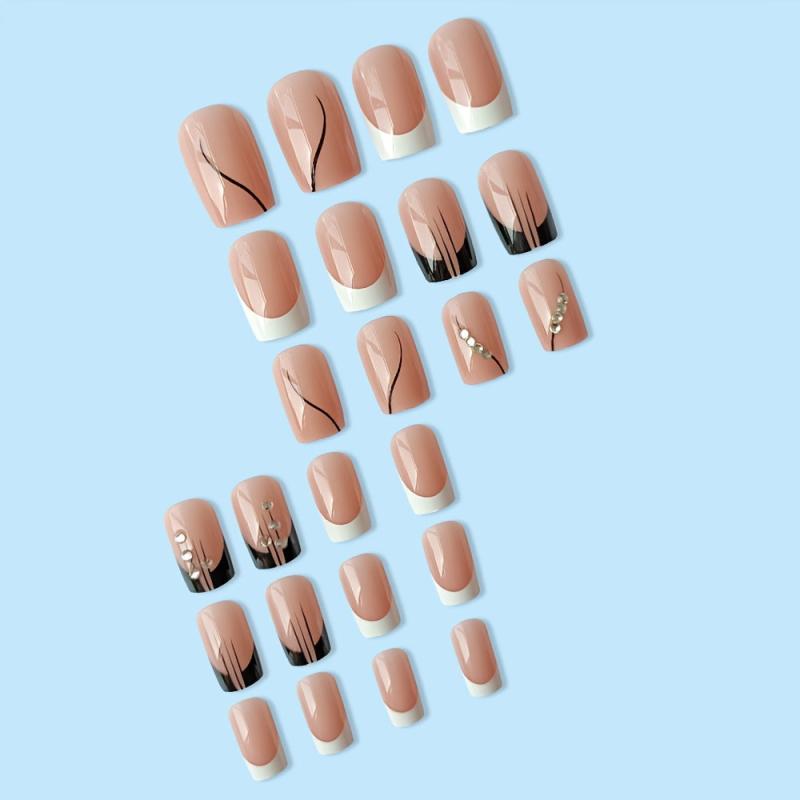 24 Pcs Pink Ballet False Nails With Glue